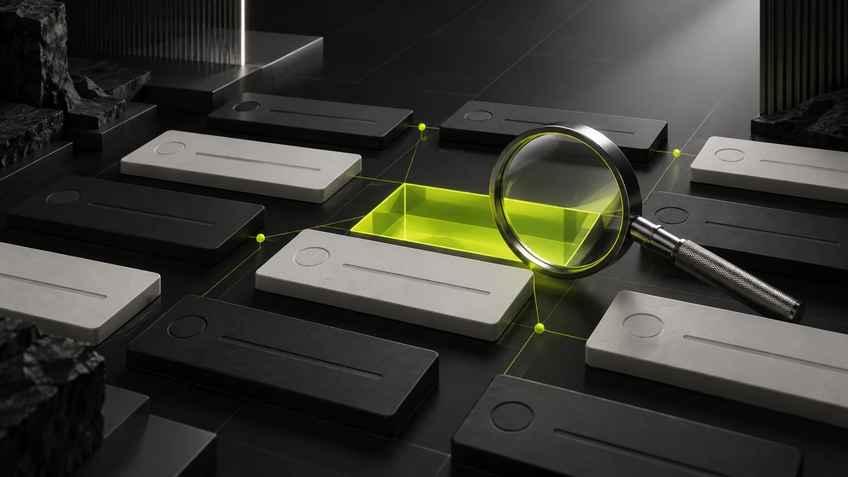 Keyword tiles arranged around a highlighted competitor opportunity gap